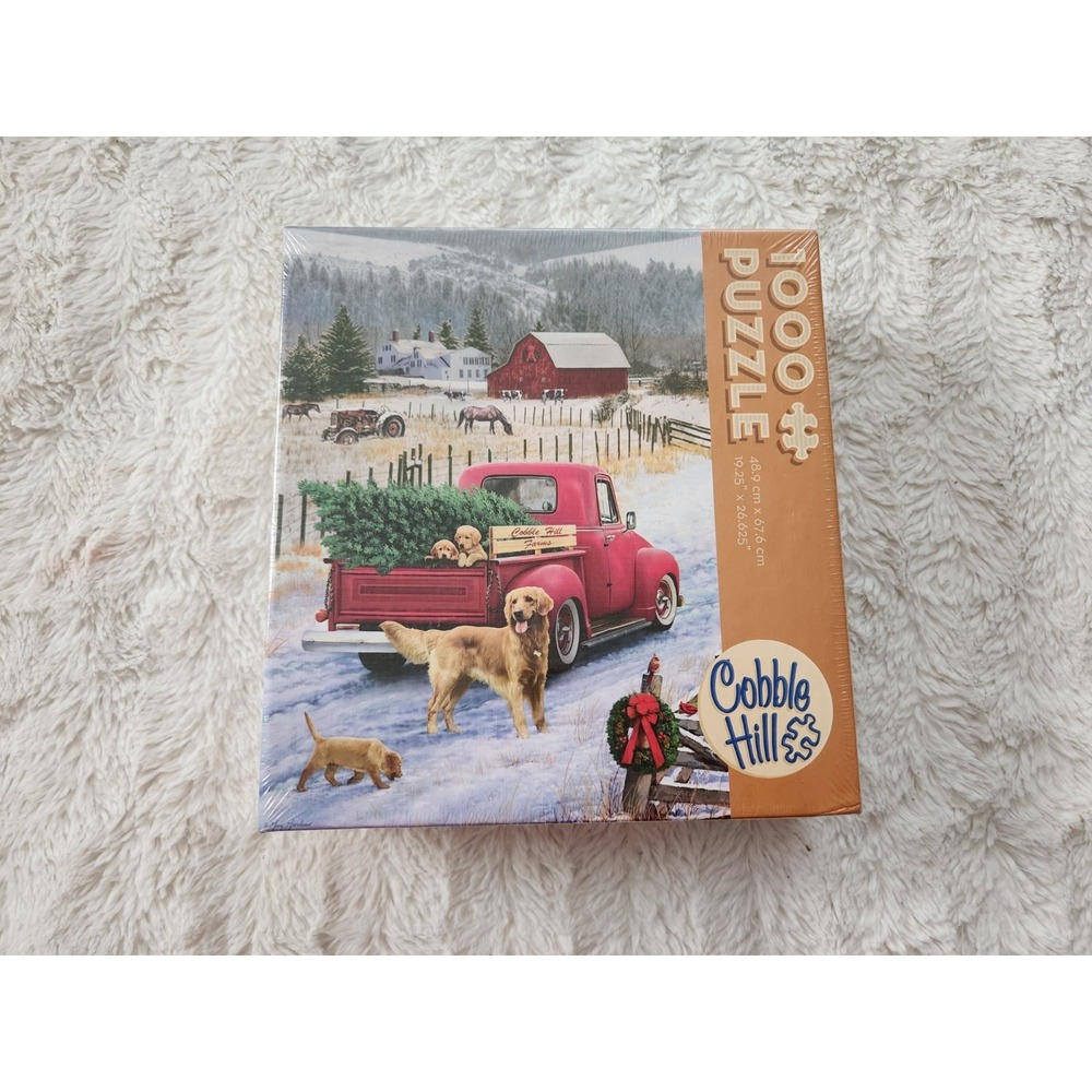 Cobble Hill 1000 Piece Jigsaw Puzzle Christmas on the Farm Golden Retriever New‎